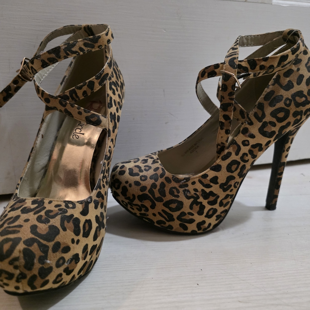 Red Circle Footwear Leopard Print Heels
